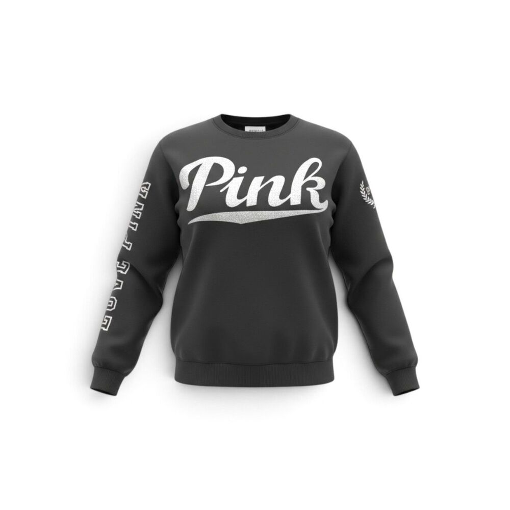Victoria's Secret PINK Black Sweatshirt with Silver Lettering sz S